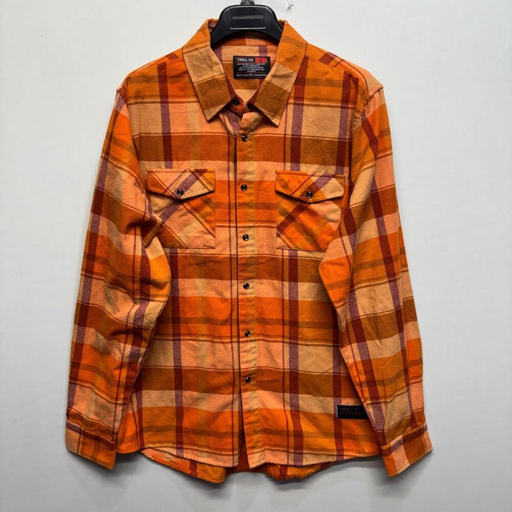 Troll Co. Men Long Sleeve Flannel Button Snap Shirt Size Large Plaid C112 -28